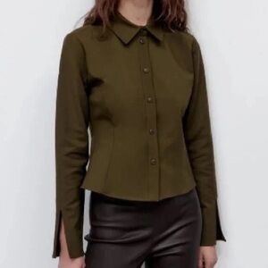 Zara Khaki Button-Down Shirt